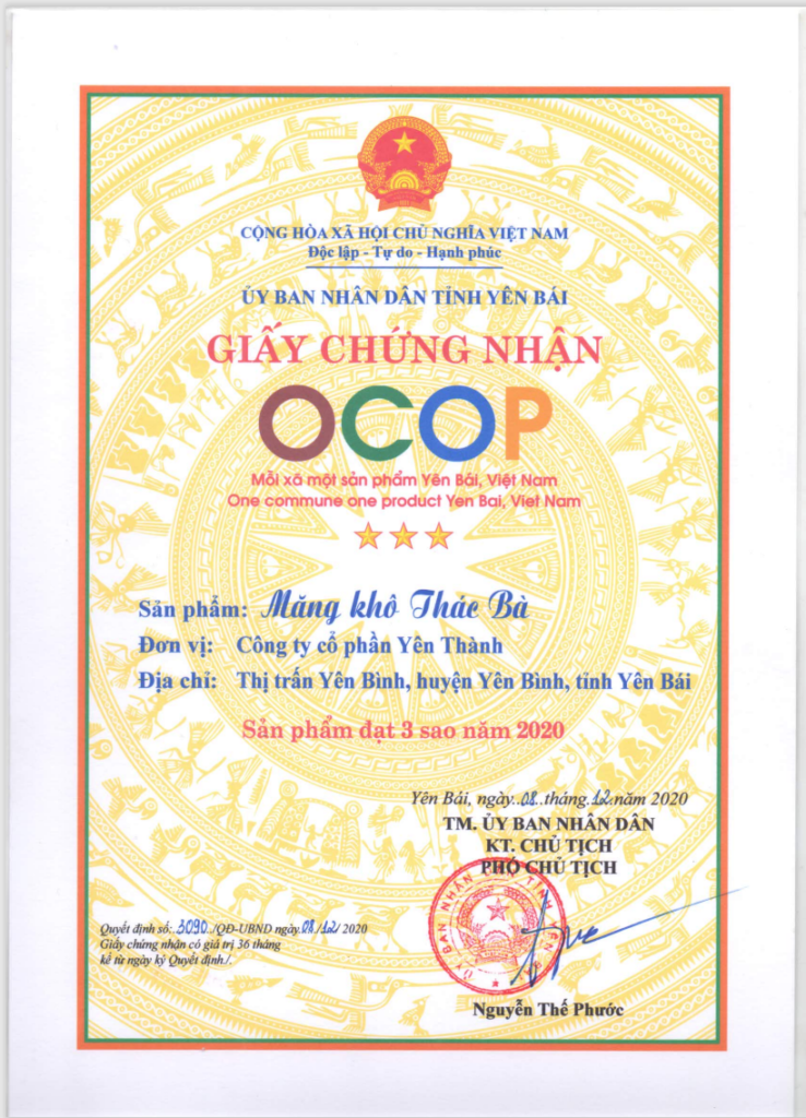 Giấy chứng nhận OCOP Măng chua Thác Bà