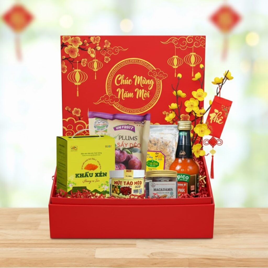 Hộp quà tết kết hợp truyền thống và hiện đại